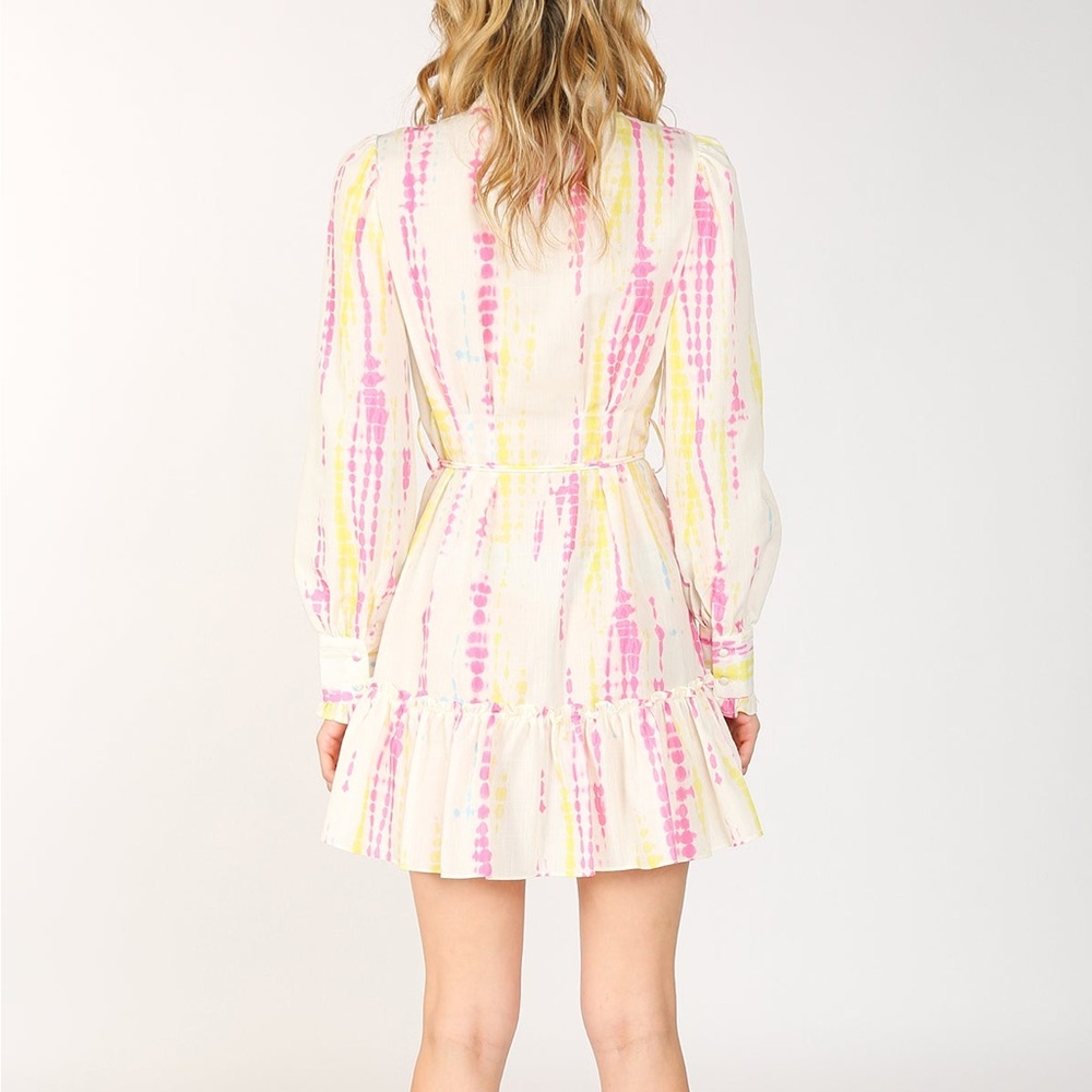 NWT Beulah Women's SZ L Shirt-dress Tie-Dye Bishop Sleeve Tiered Preppy Dress - Picture 3 of 9